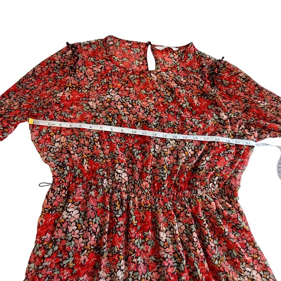 Lauren Conrad Red Floral Long Sleeve Dress Size  PXL Polyester Made In Indonesia - Picture 5 of 11